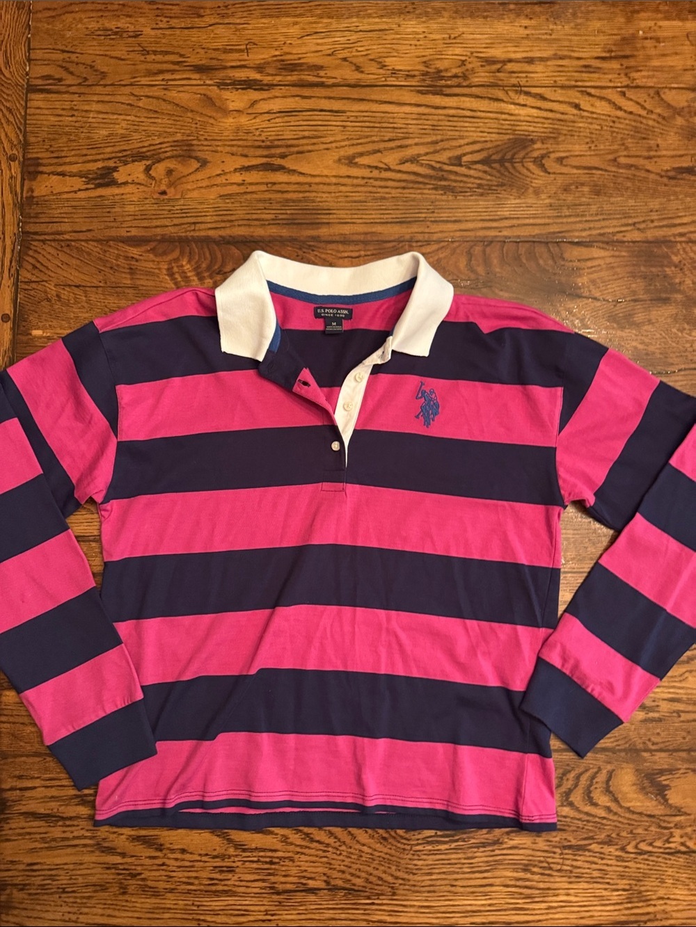 Polo by Ralph Lauren Kids Striped Rugby Shirt Hot Pink & Navy Size M Fall Autumn